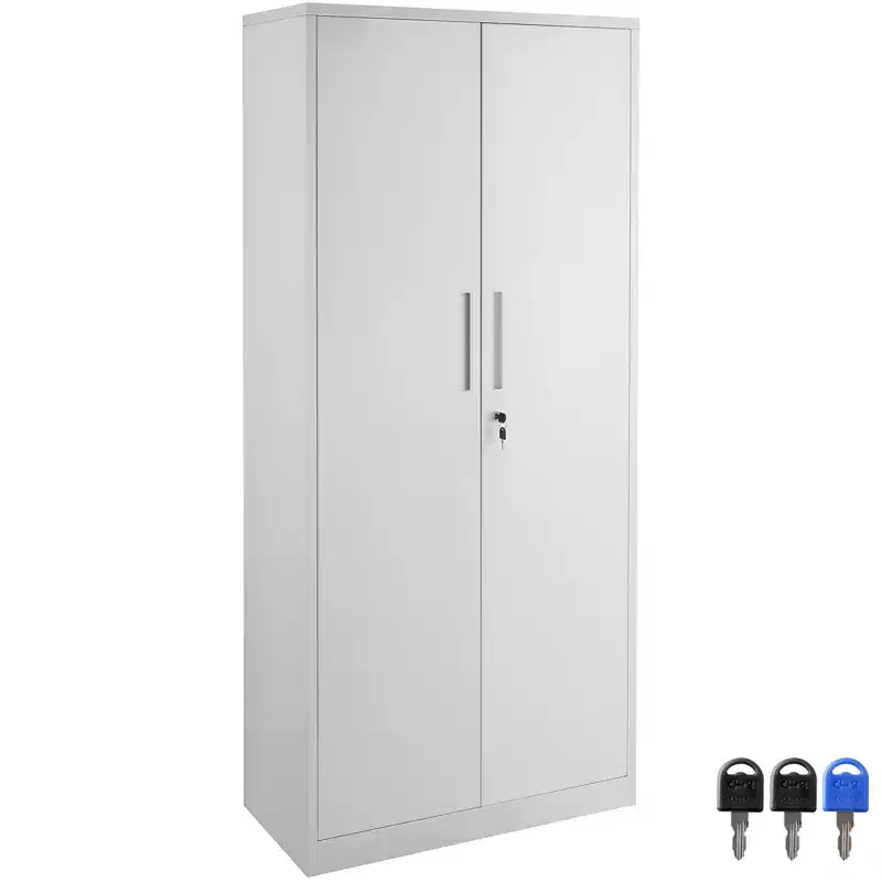 VEVOR Metal Storage Cabinet, Steel Locking Storage Cabinet with 2 Magnetic Doors and 4 Adjustable Shelves,71'' Metal Cabinet 200 lbs Capacity, White