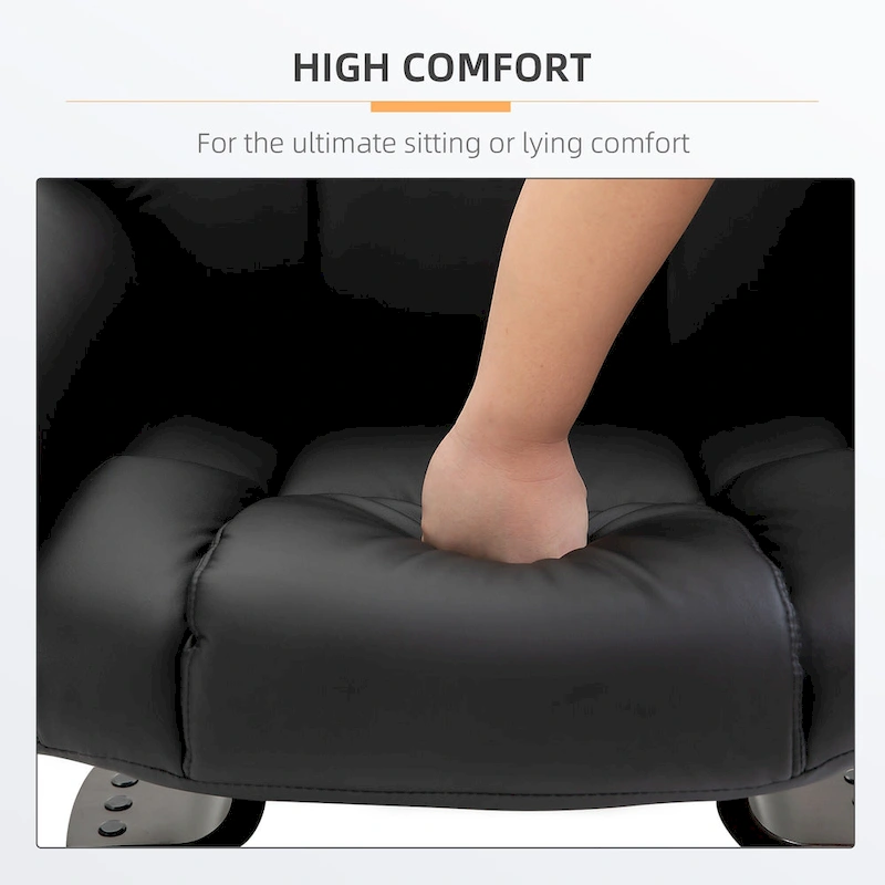 Black Faux Leather 360 Swivel Manual Recliner Set with Ottoman, 10 Vibration Massage Points, Side Pocket