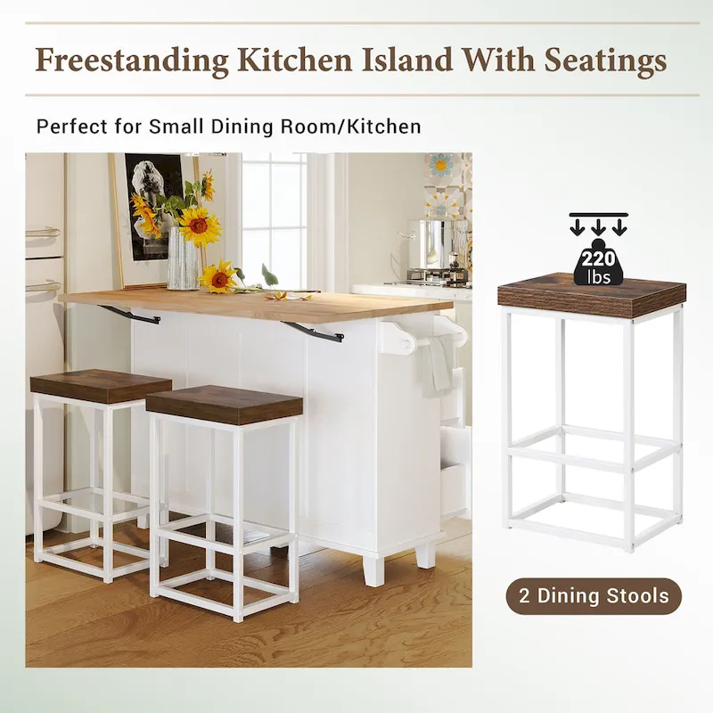 Topmax Farmhouse Kitchen Island Set With Drop Leaf And 2 Seatings