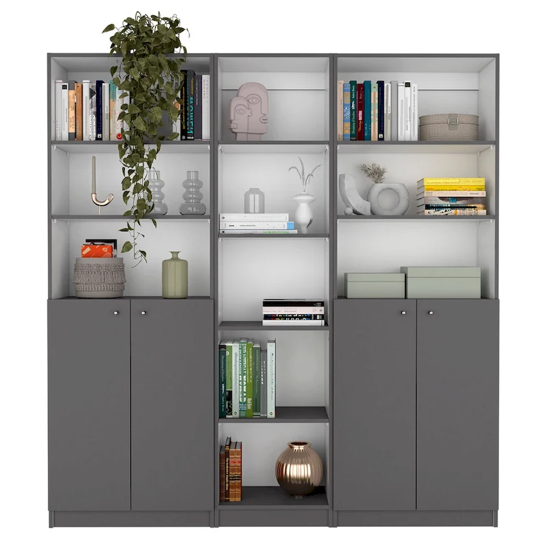 Kenyon 67 Wide 5-Shelf Double Cabinet Bookcase Set of 3