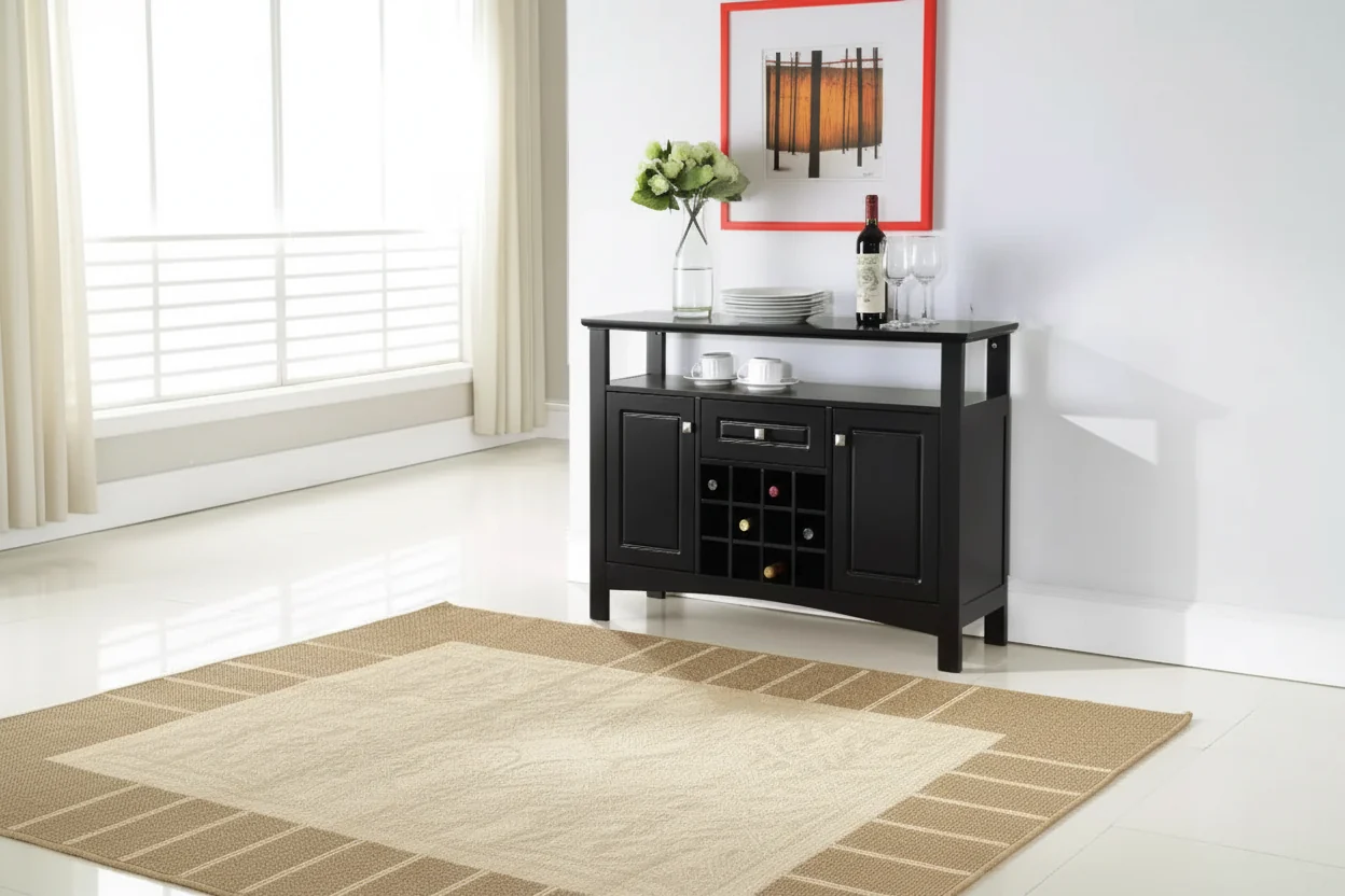 9 Bottle Capacity Wine Rack Buffet Server Console Table with Glass Doors, Espresso
