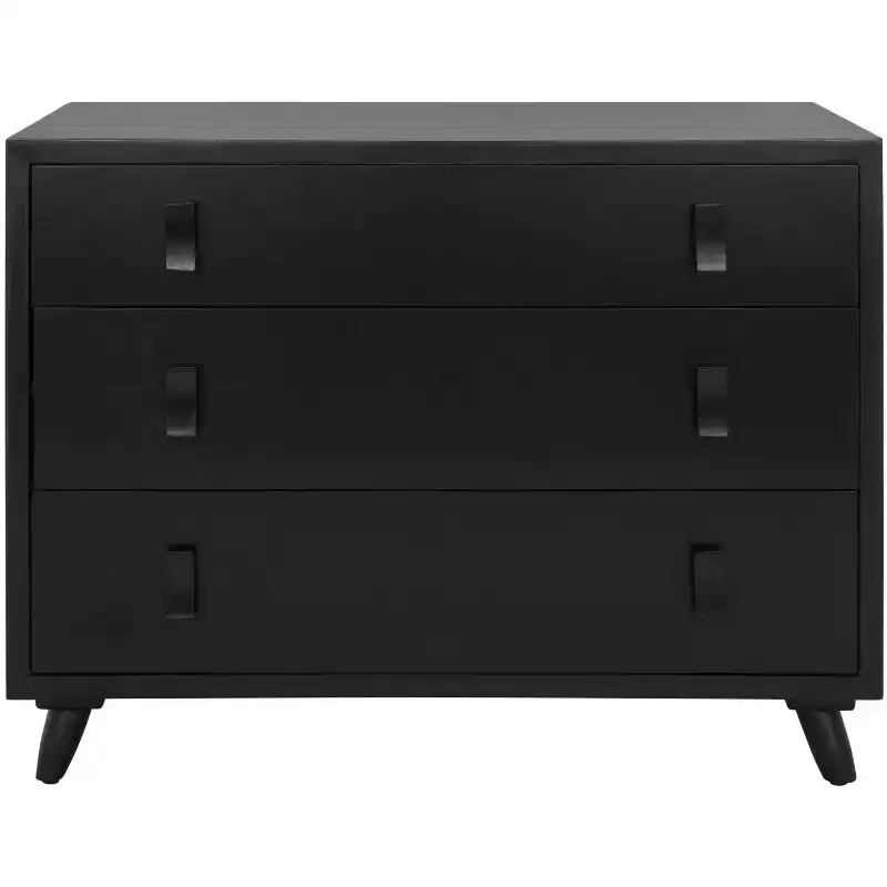 3-Drawer Chest Dresser with Tapered Legs, Taupe Finish & Black Handles