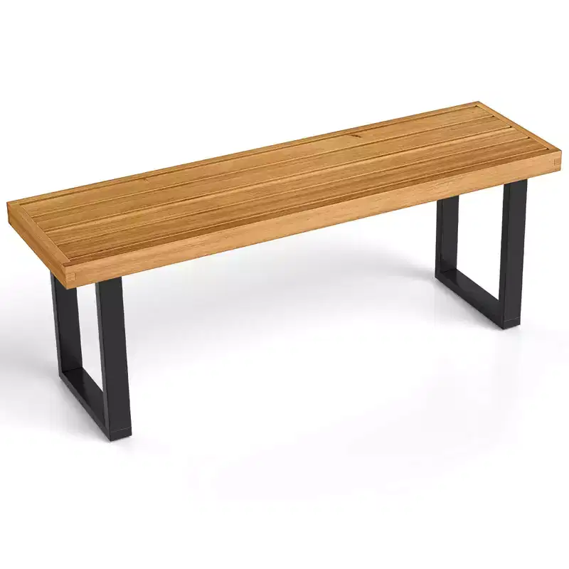 Costway 1/2 PCS 48 Acacia Wood Bench for 2 with Metal Legs & Adjustable Foot Pads for Entryway