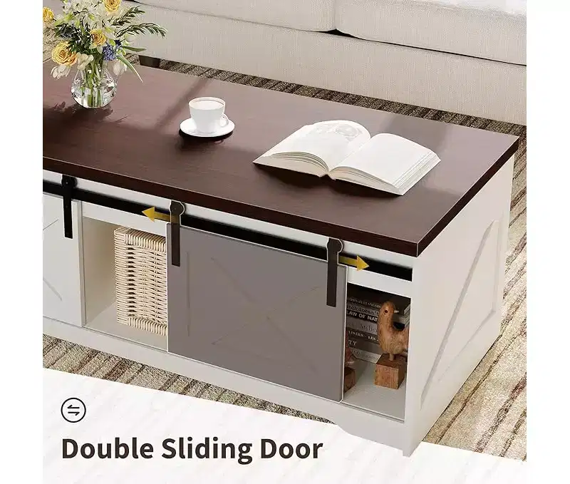 Farmhouse Lift Top Coffee Table with Hydraulic Height Adjustment Multifunctional Adjustable End Table Featuring Hidden Storage Compartment