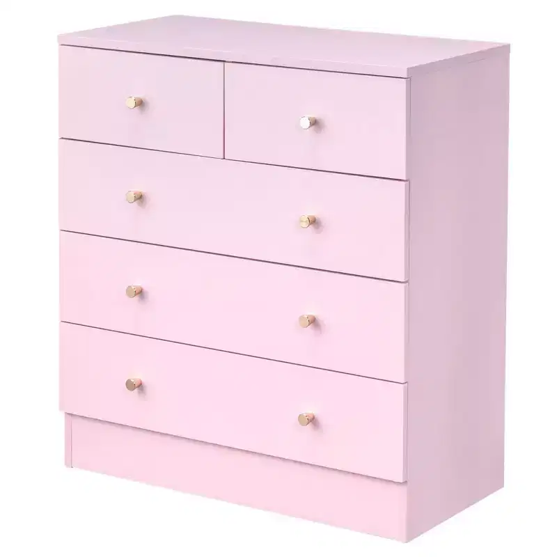 Karl Home 5-Drawer Pink Particle Board 25.98in. W Chest of Drawer