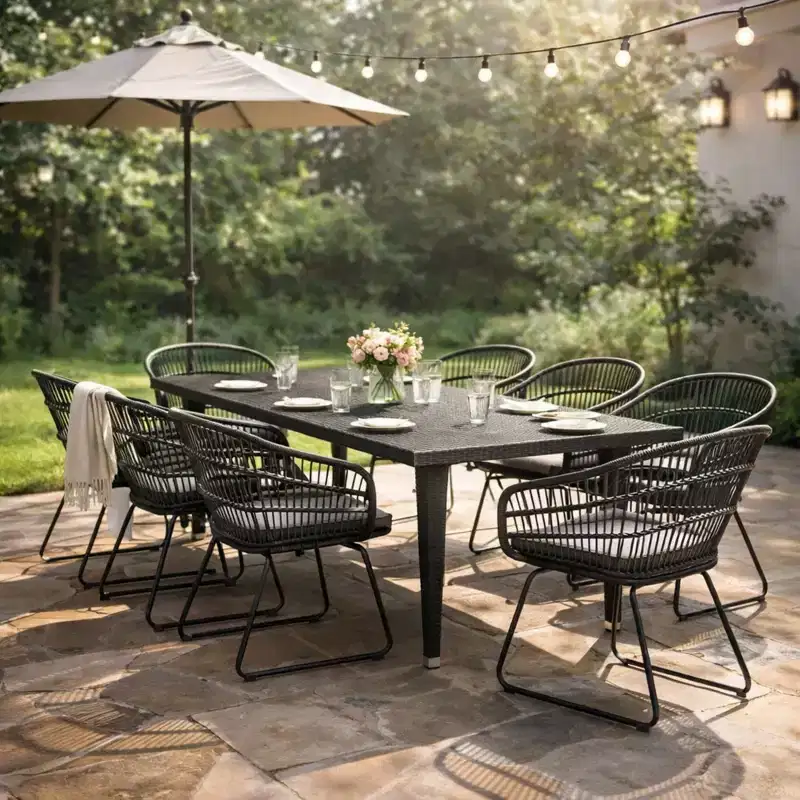 Christopher Knight Home Dominca 9 Piece Patio Boho Iron Rattan Dining Set with Cushions