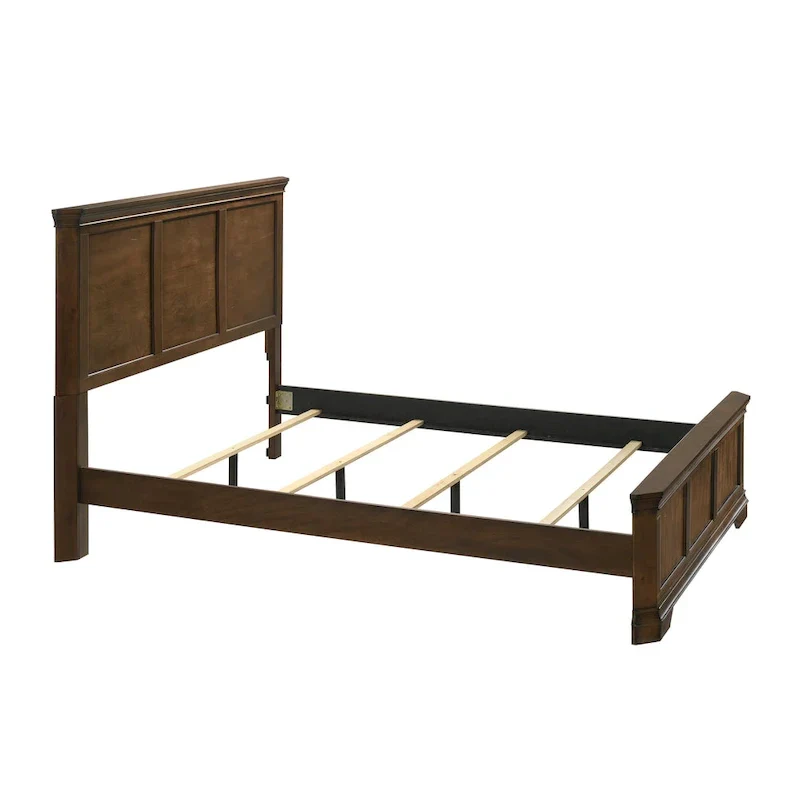 Wood Panel Bed with Antique Walnut Finish