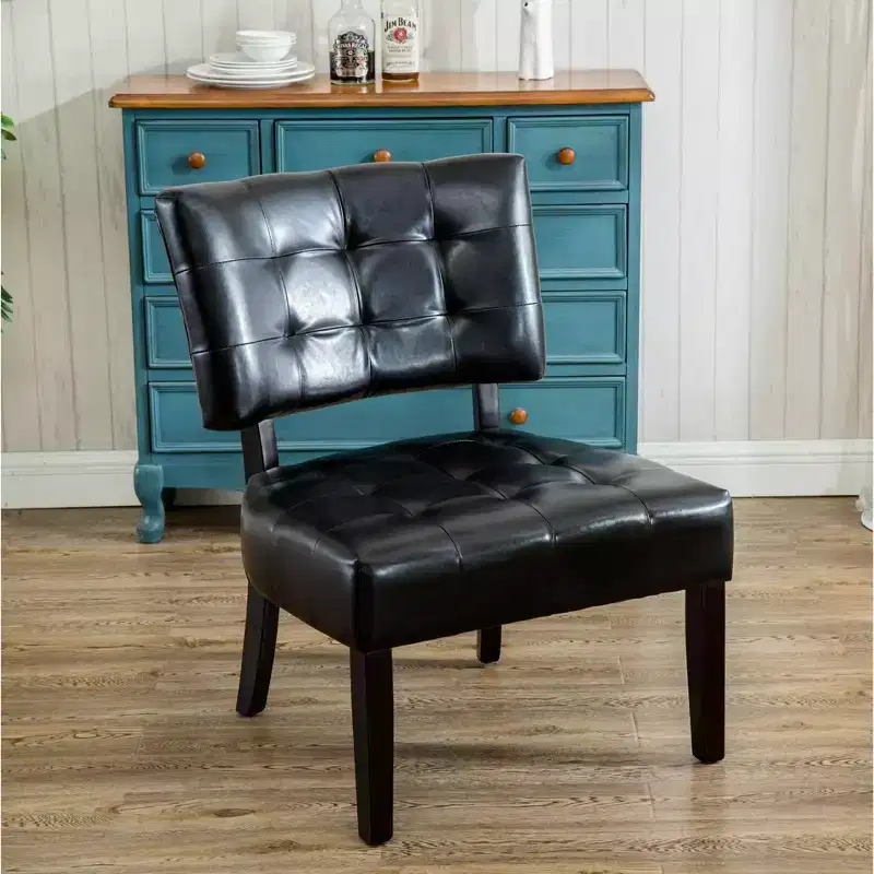 Okak Modern Accent Chair with Comfy Tufted Upholstery Deep Cushions Blended Leather Armchair with Oversized Seating Solid Wood Legs