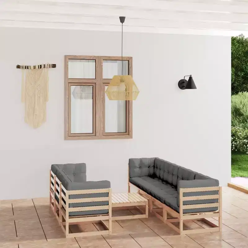 vidaXL 8 Piece Patio Lounge Set with Cushions Solid Pinewood - Natural With Cushions