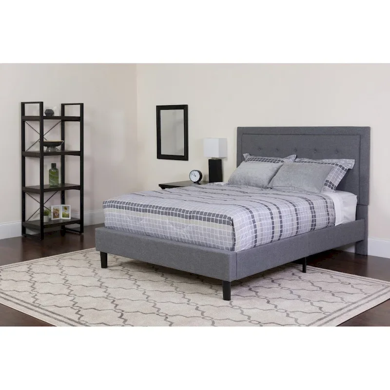 Button Tufted Platform Bed & Pocket Spring Mattress Set – Dark Gray / Beige / Light Gray / Black – Twin / Full / Queen / King – 1-2 Person