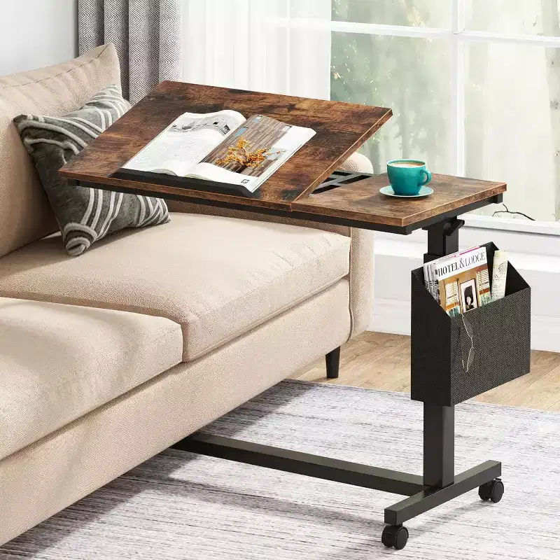 Tribesigns C-Shaped Portable Desk, Mobile Height Adjustable Laptop Desk with Wheels