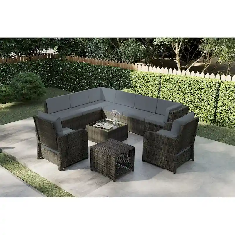 Patio 12-piece Rattan Conversation Sectional Sofa Set With Cushion