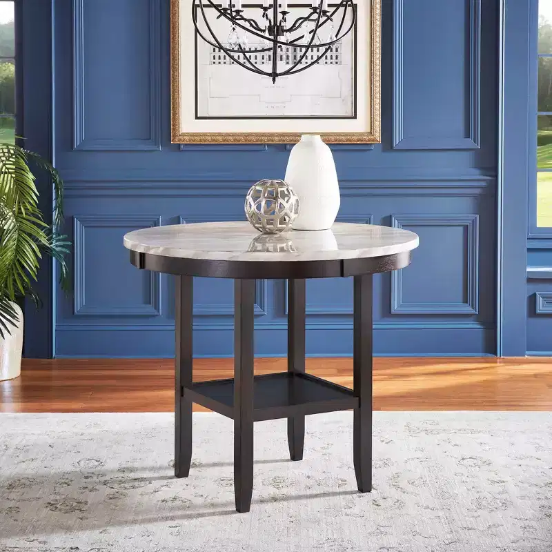 Banforth White Faux Marble Round Table - Espresso/White Marble - iNSPIRE Q