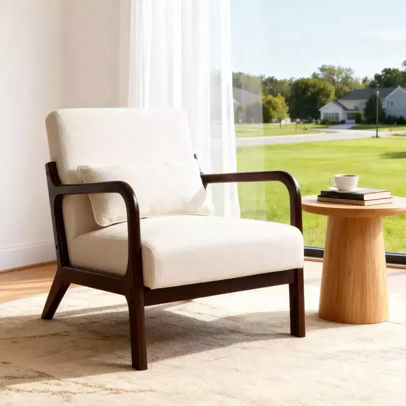 Modern Accent Armchair with Solid Wood Frame – Stylish Upholstered Side Chair