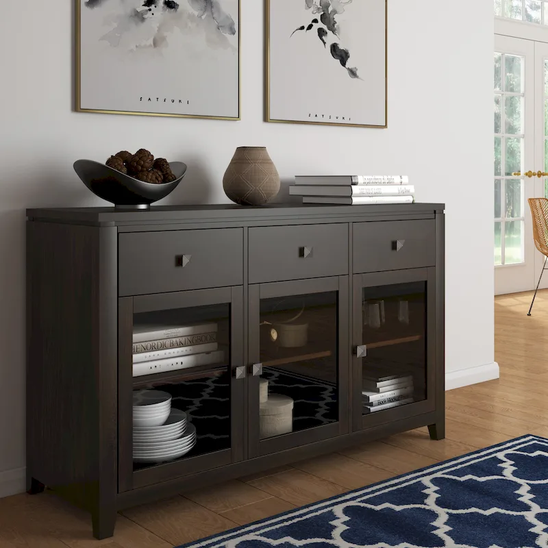 SOLID WOOD 54 inch Wide Contemporary Sideboard Buffet in Mahogany - 54 inch Wide