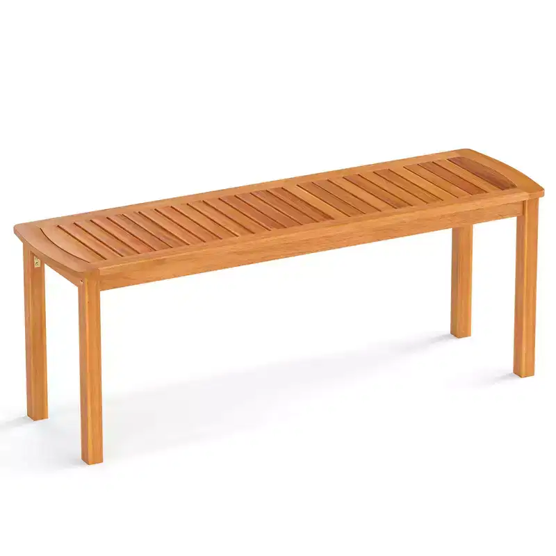 Costway Acacia Wood Outdoor Bench 48 Long Patio Dining Bench with Slatted Seat for Garden