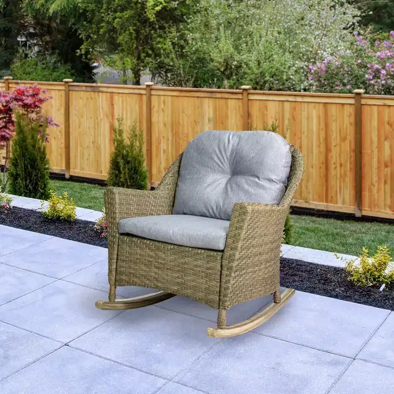 Northlight 34 Gray Resin Wicker Deep Seated Rocker Chair with Gray Cushions