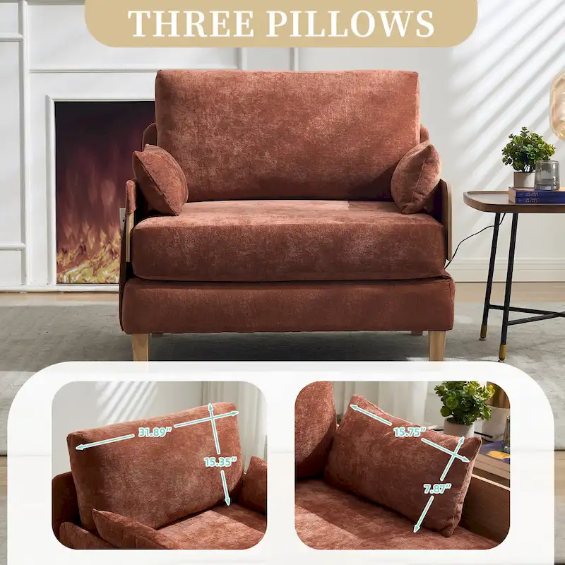 Chenille Upholstered Convertible Sleeper Recliner Foldable Chair Bed with 3 Pillows