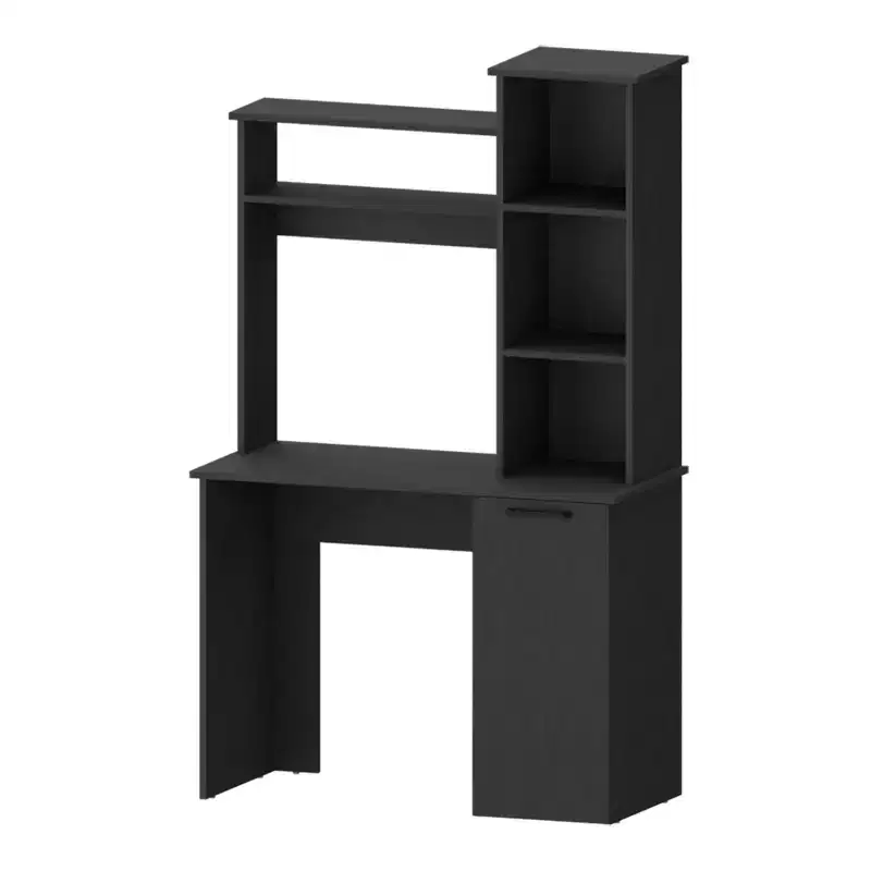 39-Inch Black Computer Desk with Hutch and Bookcase