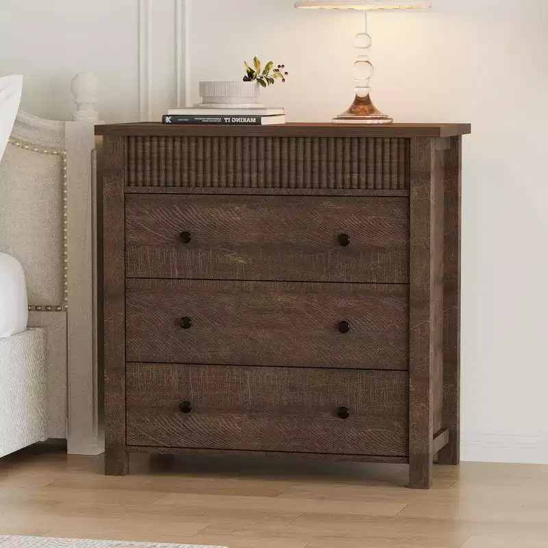 Dresser for Bedroom Nightstand, Wooden Chest of Drawers, Fluted End Table, Storage Organizer for Living Room, Hallway and Entryway