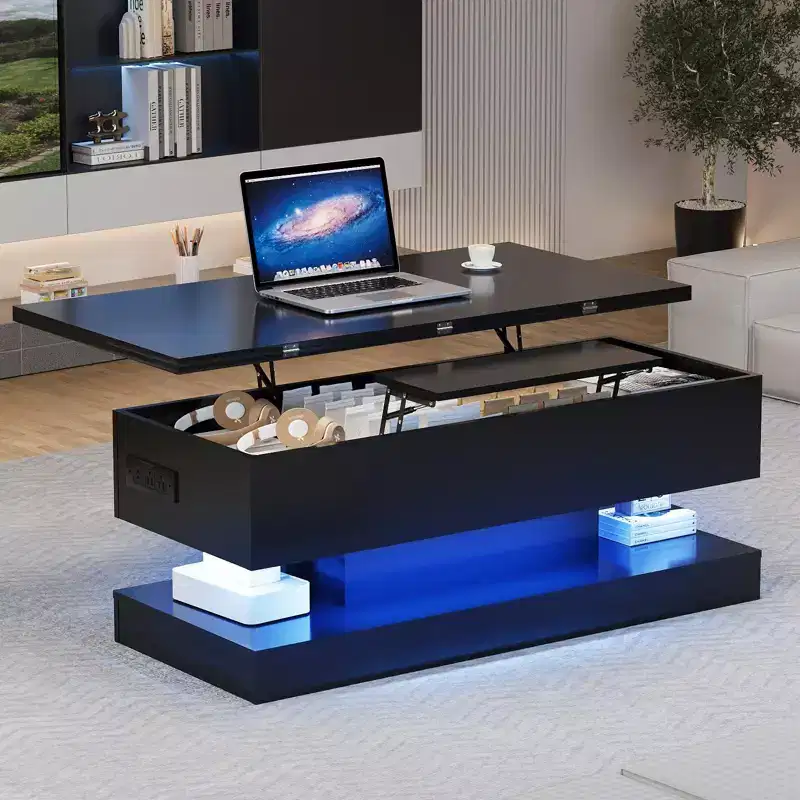 Acekool Lift Top Coffee Table with Storage, 47 High Gloss Adjustable Table for Living Room & Home Office