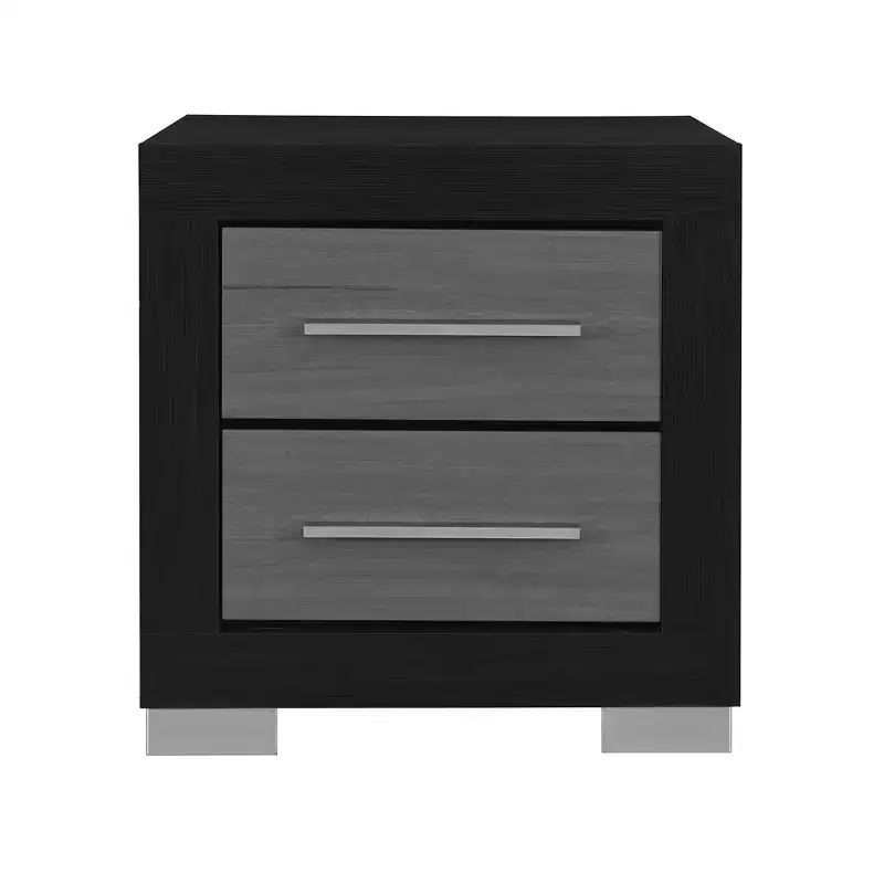 HomeRoots 23 Black And Gray Wood Square Two Drawer Nightstand