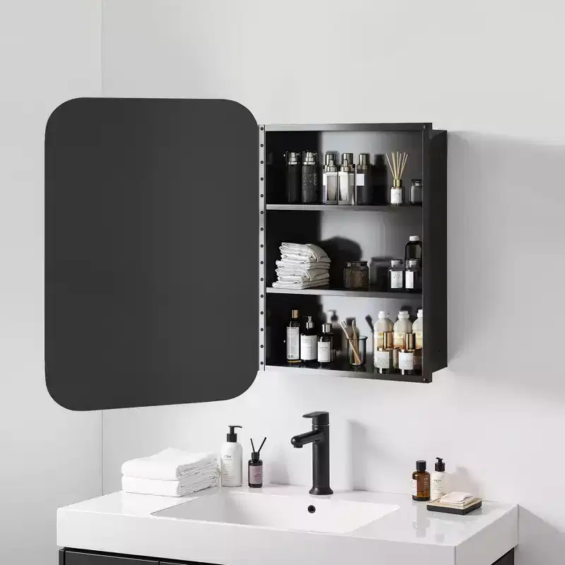 MAYEERTY 24 x 16in Modern Rectangular Bathroom Medicine Cabinets, Metal Framed Wall Mirror with Storage, Gold