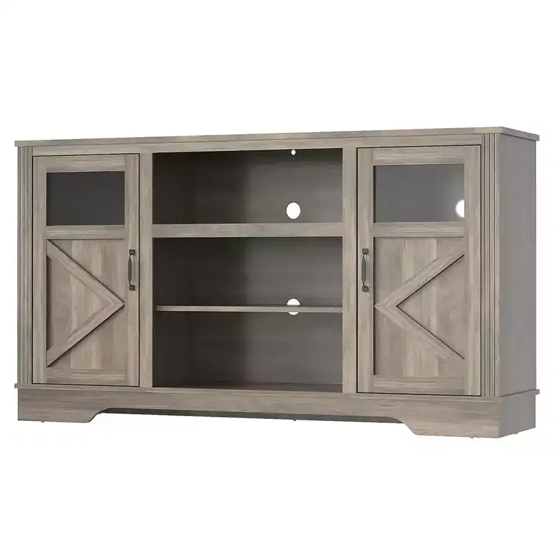 Farmhouse TV Media Console Table for up to 65 Inch TV, 34.4 Tall TV Stand with Storage & LED Light