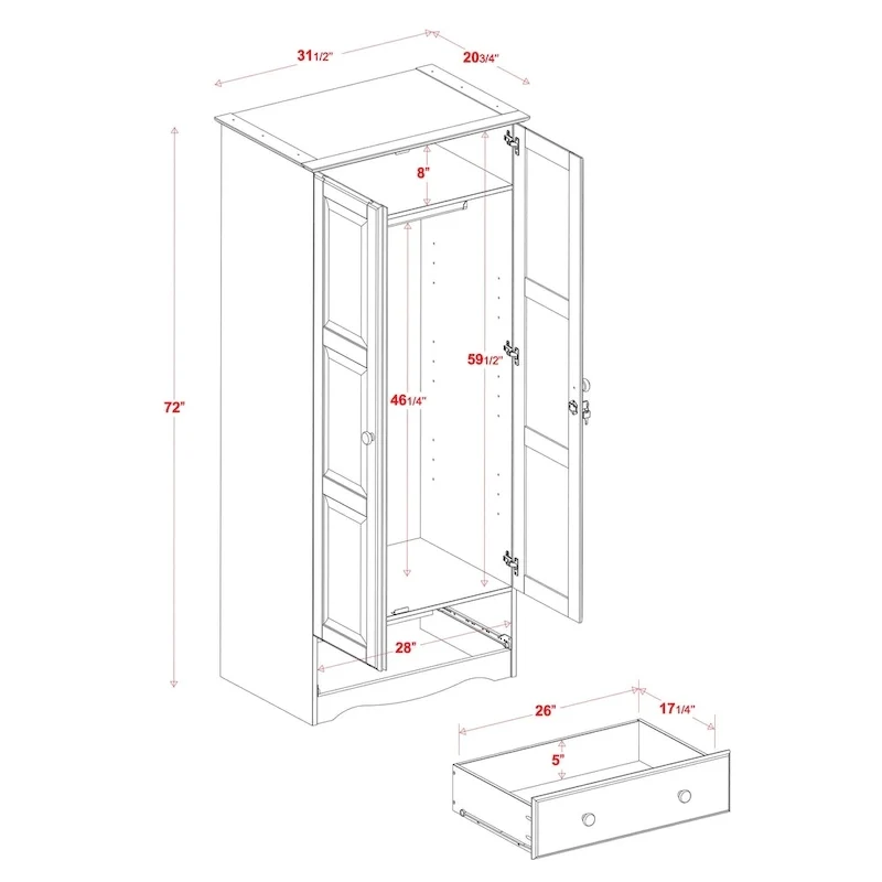 100% Solid Wood Flexible Wardrobe Armoire with Metal or Wooden Knobs