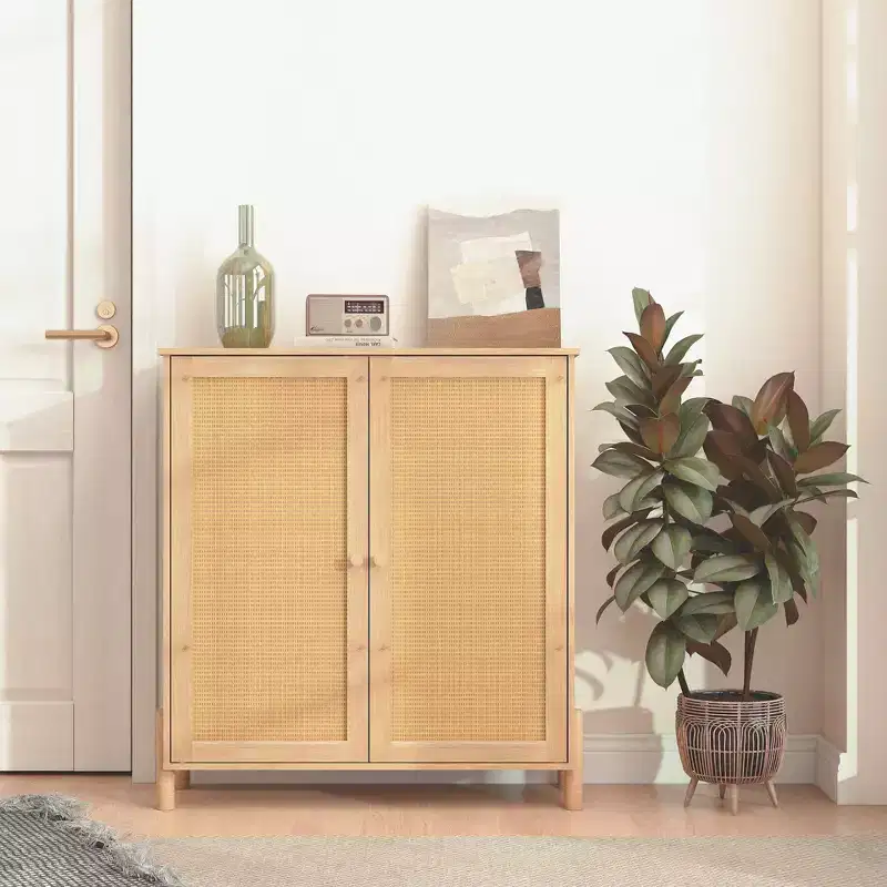 Sideboard Buffet Cabinet with Rattan Decor Doors & Adjustable Shelves, Kitchen Storage Cabinets Accent Cabinet Console Table for Entryway Dining Room