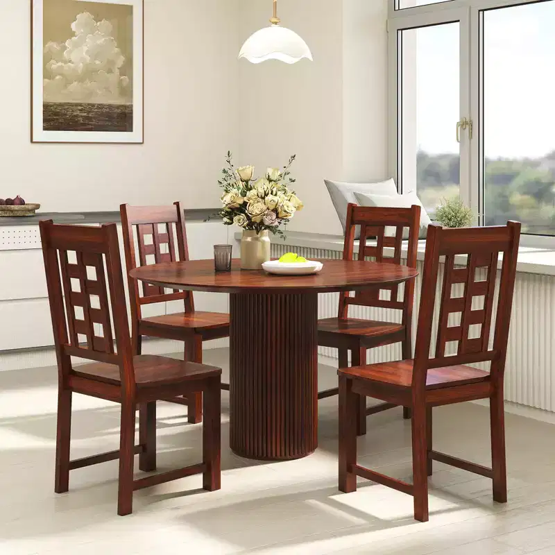 Dining Chairs Set of 4 with Solid Rubberwood Frame and Hollowed Backrest