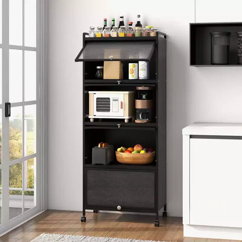 Costway 5-Tier Kitchen Baker's Rack Storage Cabinet Mobile Microwave Stand Flip-up Doors White/Black/Grey/Green