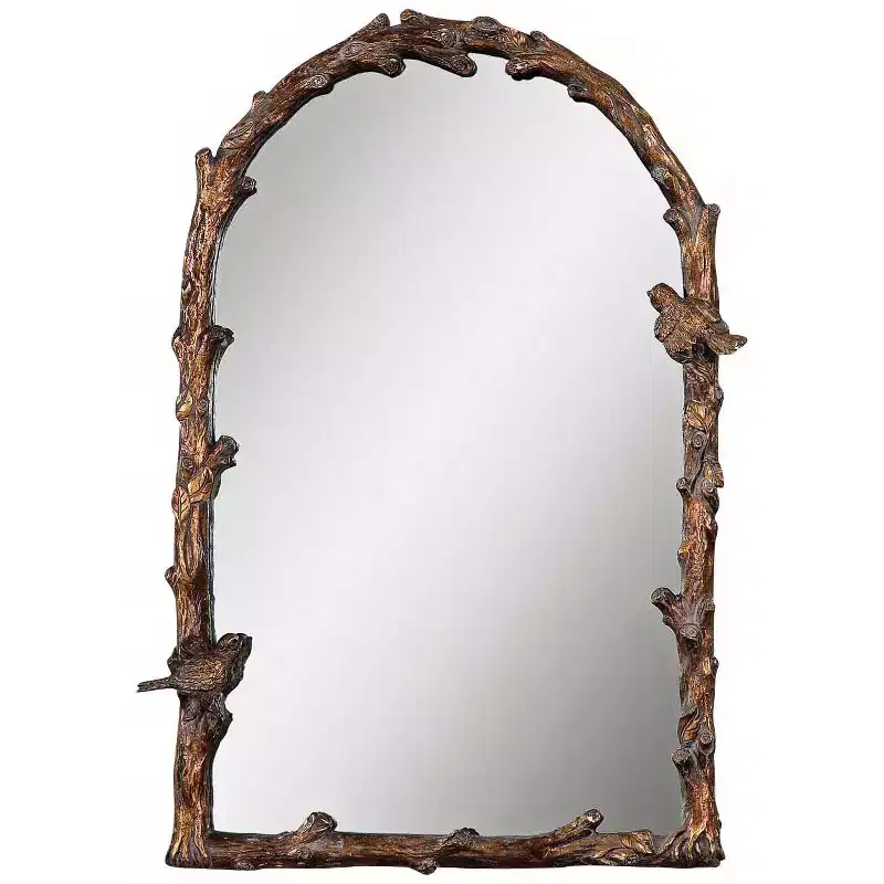 Uttermost Arched Top Vanity Accent Wall Mirror Rustic Antique Gold Gray Metal Frame 26 Wide for Bathroom Bedroom Living Room Home
