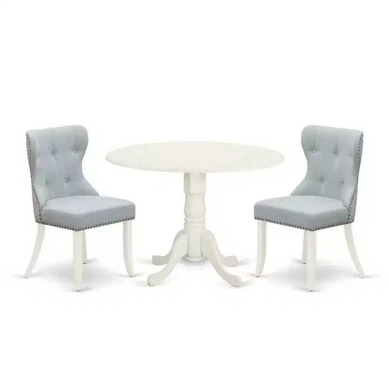 3-Piece Linen White Solid Wood Top - Dining Room Set Seats-4