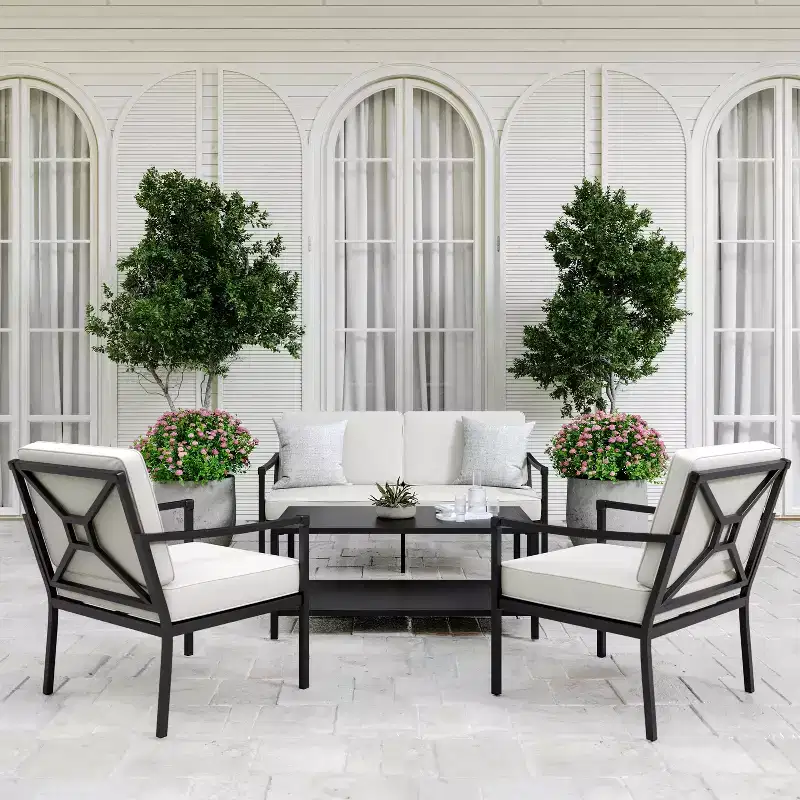 Martha Stewart 4pc Steel Patio Conversation Set with Loveseat, 2 Chairs, Coffee Table in Black