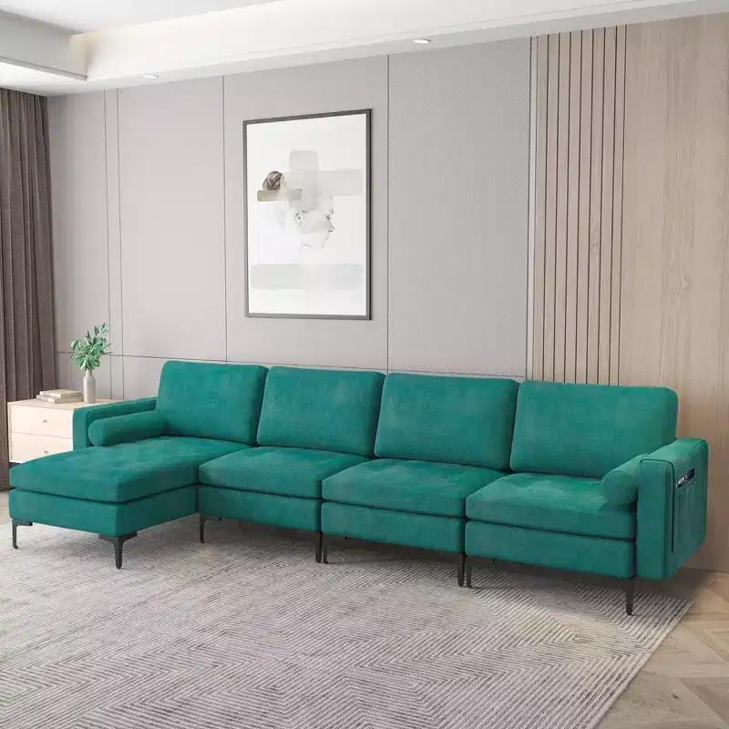 Costway Modular L-shaped Sectional Sofa w/ Reversible Chaise & 4 USB Ports Teal