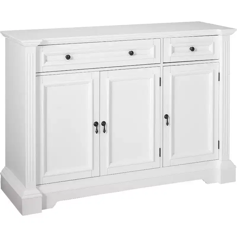 White Wood Buffet Console Table with 3 Doors, 2 Drawers & Shelves (1 Person Assembly)