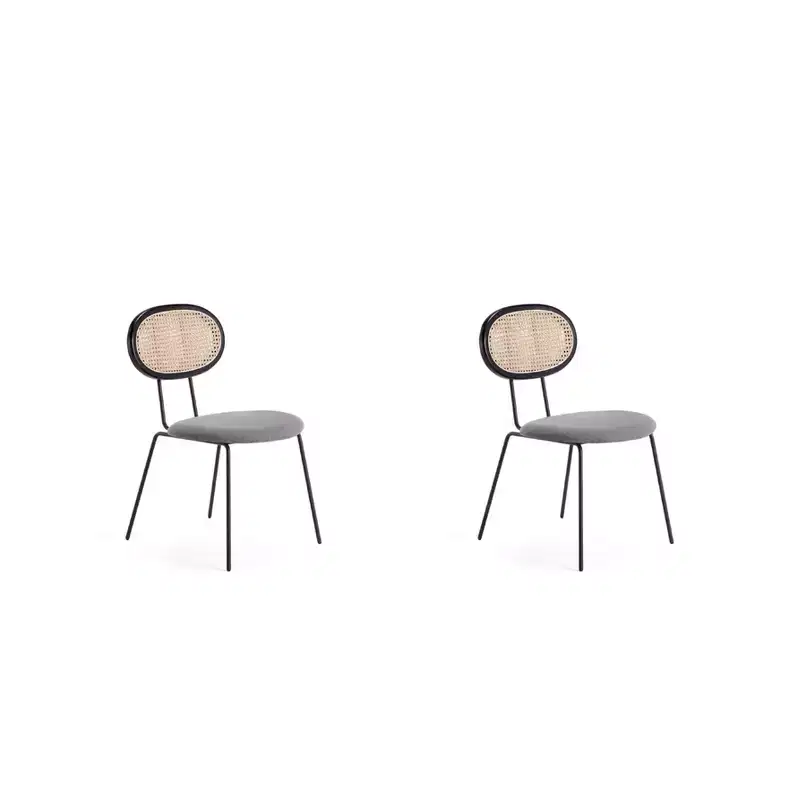 Set of 2 Jardin Dining Chairs with Upholstered Seating Black/Gray - Manhattan Comfort: Mid-Century, Ash Wood Frame, No Assembly Required