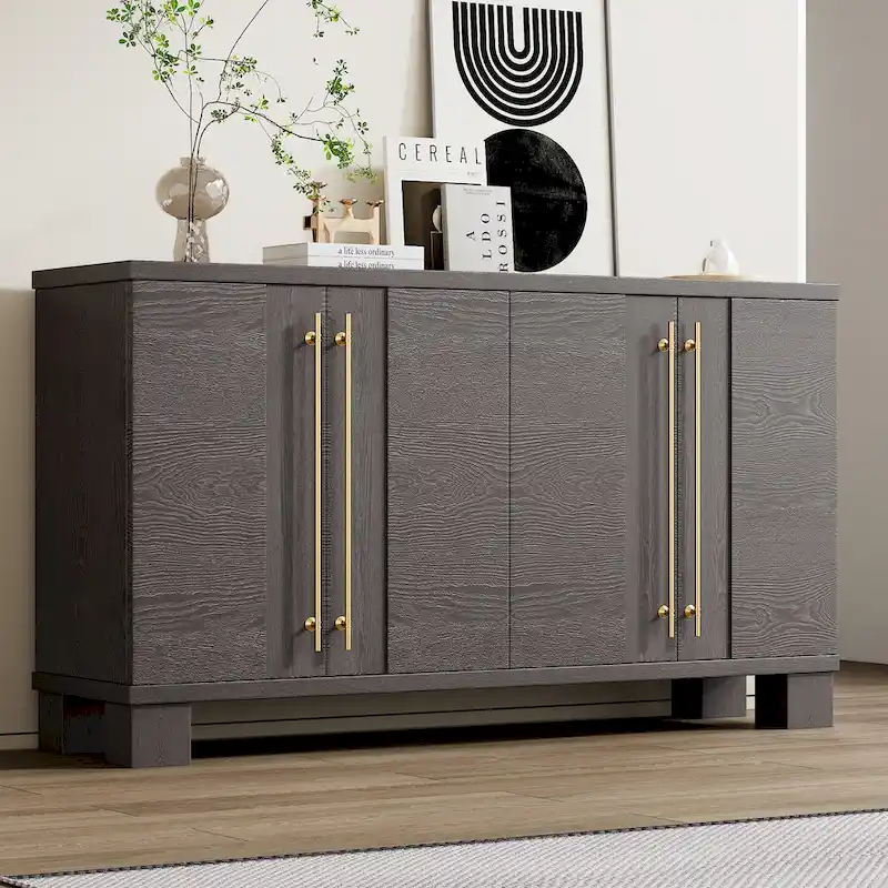 Wood Sideboard with Adjustable Shelves and Gold Handles
