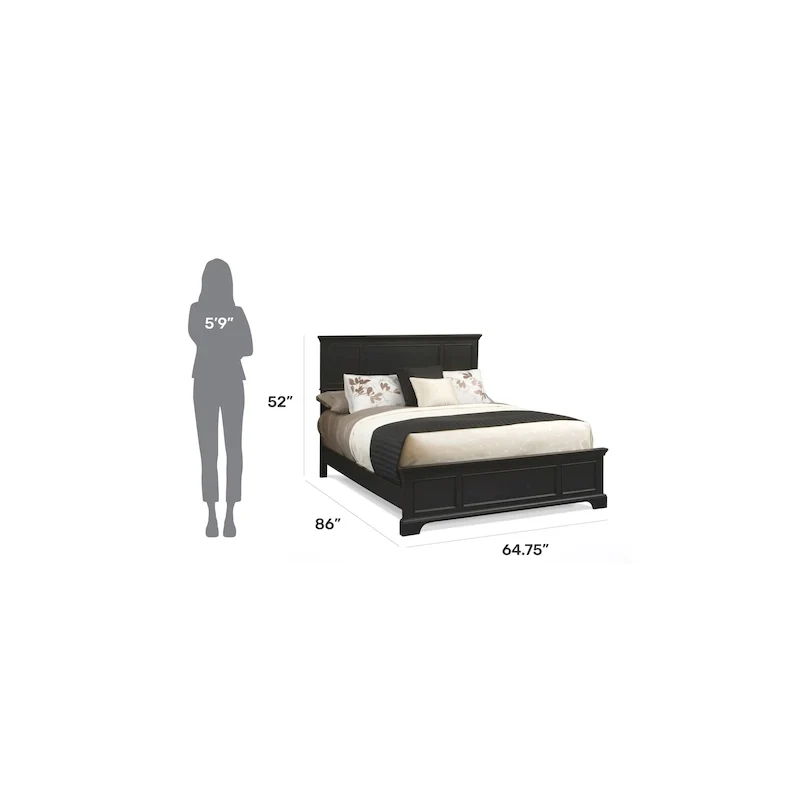 Queen Bed Frame in Black Finish, Hardwood and Engineered Wood, Box Spring Required