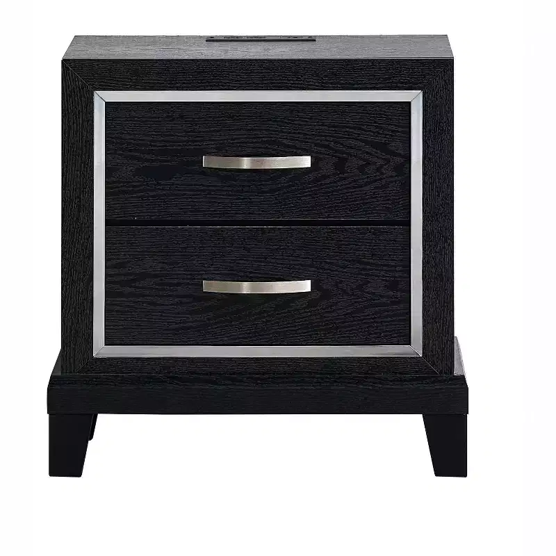 Passion Furniture Livingston Black 2-Drawer 23 in. W Nightstand