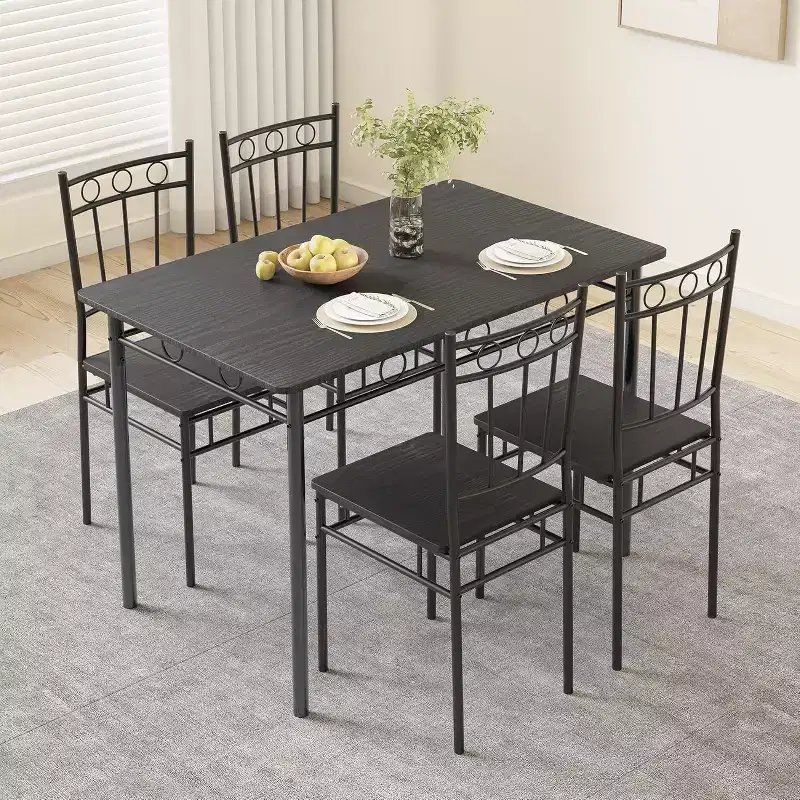 Dyonery Rectangular Dining Table Set for 4,5-Piece Kitchen Table and 4 Chairs,Dining Room Table Set,Space-Saving Kitchen Table Set for Small Space