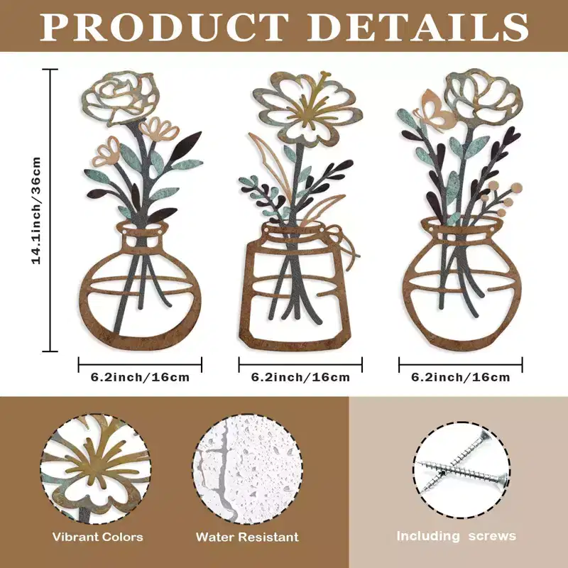 Rustic Metal Flower Wall Art - Farmhouse Wall Decor for Bedroom, Living Room and More