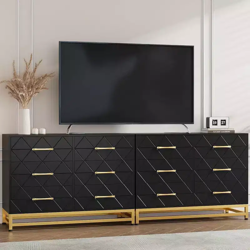 Modern 6 Drawer Wood TV Stand, Entertainment Console Table with Storage for Bedroom, Living Room, Entryway, Hallway, Nursery, Media Cabinet
