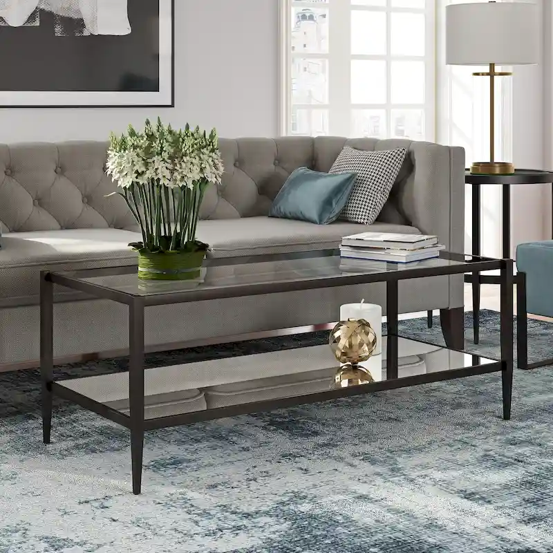 45 Wide Rectangular Coffee Table with Mirror Shelf