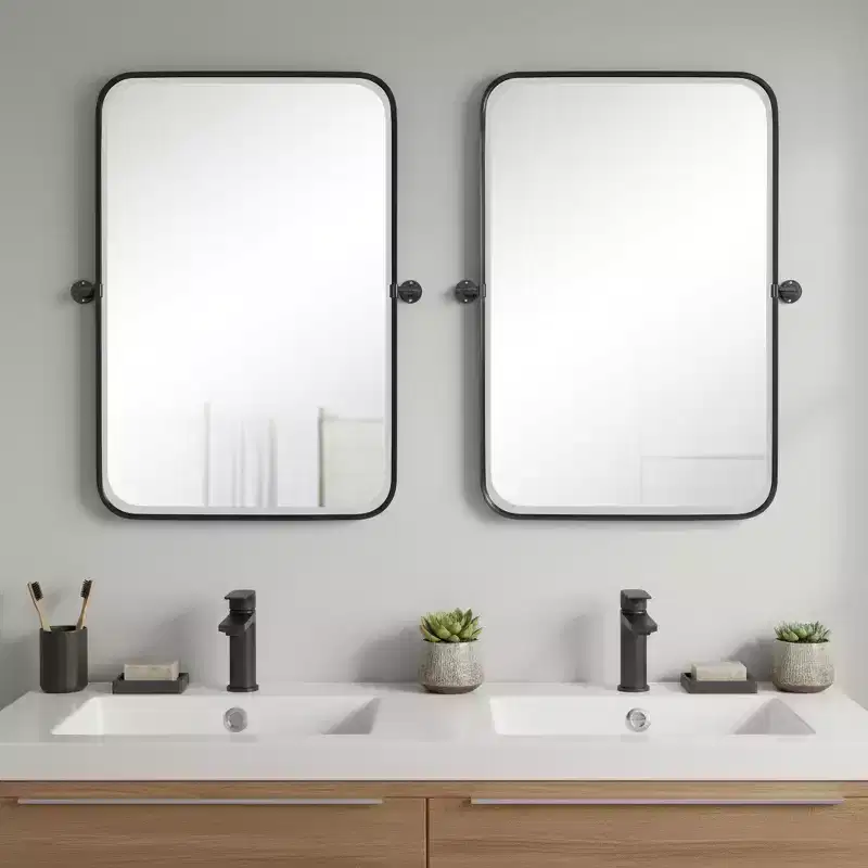 Set of Two 32 Black Metal Framed Accent Mirrors