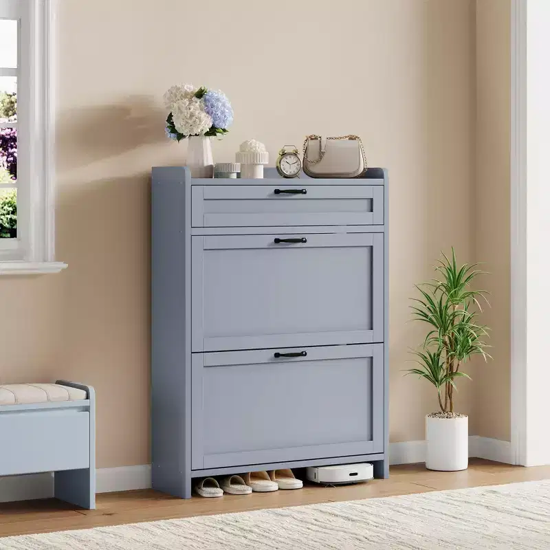 Modern Turn Drawer Shoe Cabinet, Space-Saving Storage Organizer for Entryway
