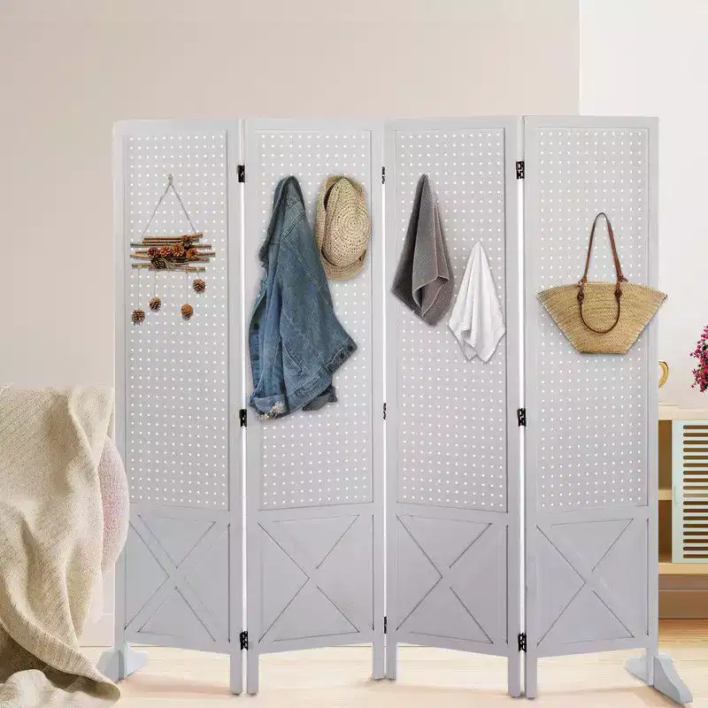 4-Panel Wood Room Divider Privacy Screen, 59.84