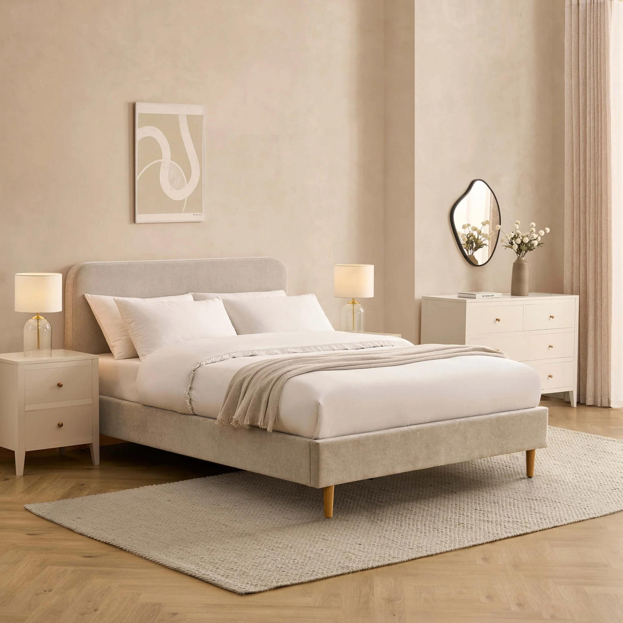 Bed Frame - Chenille Light Grey