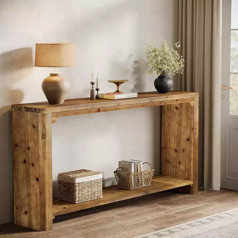 Solid Wood 2-Tier Console Table 32.68''H x 11.81''W x 62.99''D